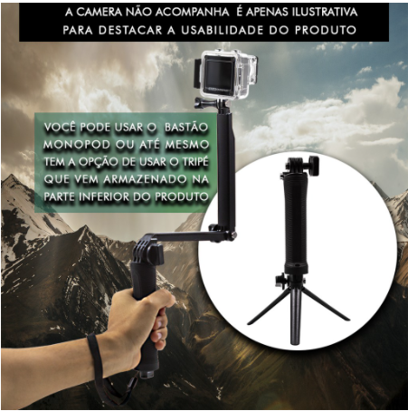 Bastão Monopod Retrátil Gopro Hero 5 4 3 3+ Tripe 3 Way