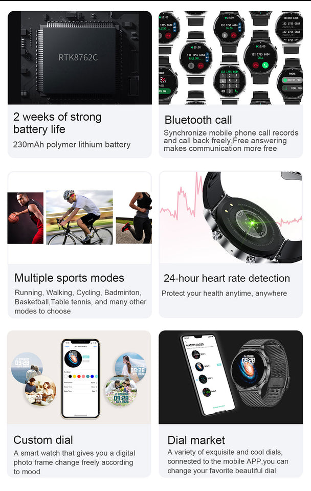 LIGE New Smart watch Men Heart rate Blood pressure Full touch screen sports Fitness watch Bluetooth for Android iOS smart watch - Mobile Club